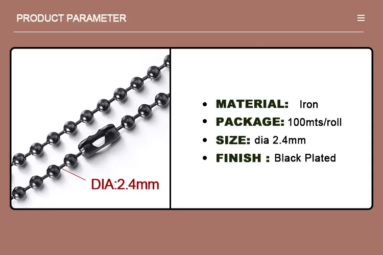 Funzione Catena a rulli In acciaio inossidabile Pre-Cut 2.4mm Catena a sfera per Dogtag Dimensioni personalizzate A prova di ruggine 0