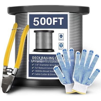 comprare Certificato ISO9001/ISO14001 T316 Cavo in acciaio inossidabile 7x7 fili 500ft Deck Railing SS Cable Wire Rope with Cutter online manufacture