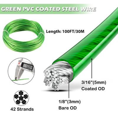 comprare 7x7 / 7x19 Cavi per aeromobili rivestiti in vinile Cavi in acciaio galvanizzati Cavi in PVC Rivestiti in filo 1/8