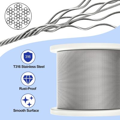 OEM 1/16-3/32 Cavo galvanizzato con rivestimento di plastica trasparente 150 ft 45,72 metri bobina di cavo in acciaio