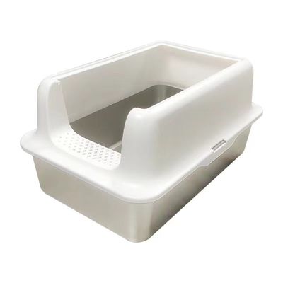 Un buon prezzo. EasyClean Splashproof Cat litter box in acciaio inossidabile contenente forniture di PET arrotondate extra grandi in linea